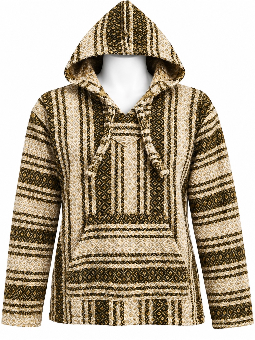 Oland Mexico Reclaimed Fiber Woven Baja Hoodie Poncho Earth Tones S/M